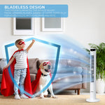 Smart Bladeless 46" Tower Fan 3 Speeds - Remote & Oscillation Feature | White