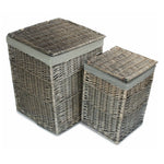 Antique Wash Square Laundry Basket With Grey Sage Lining | Small