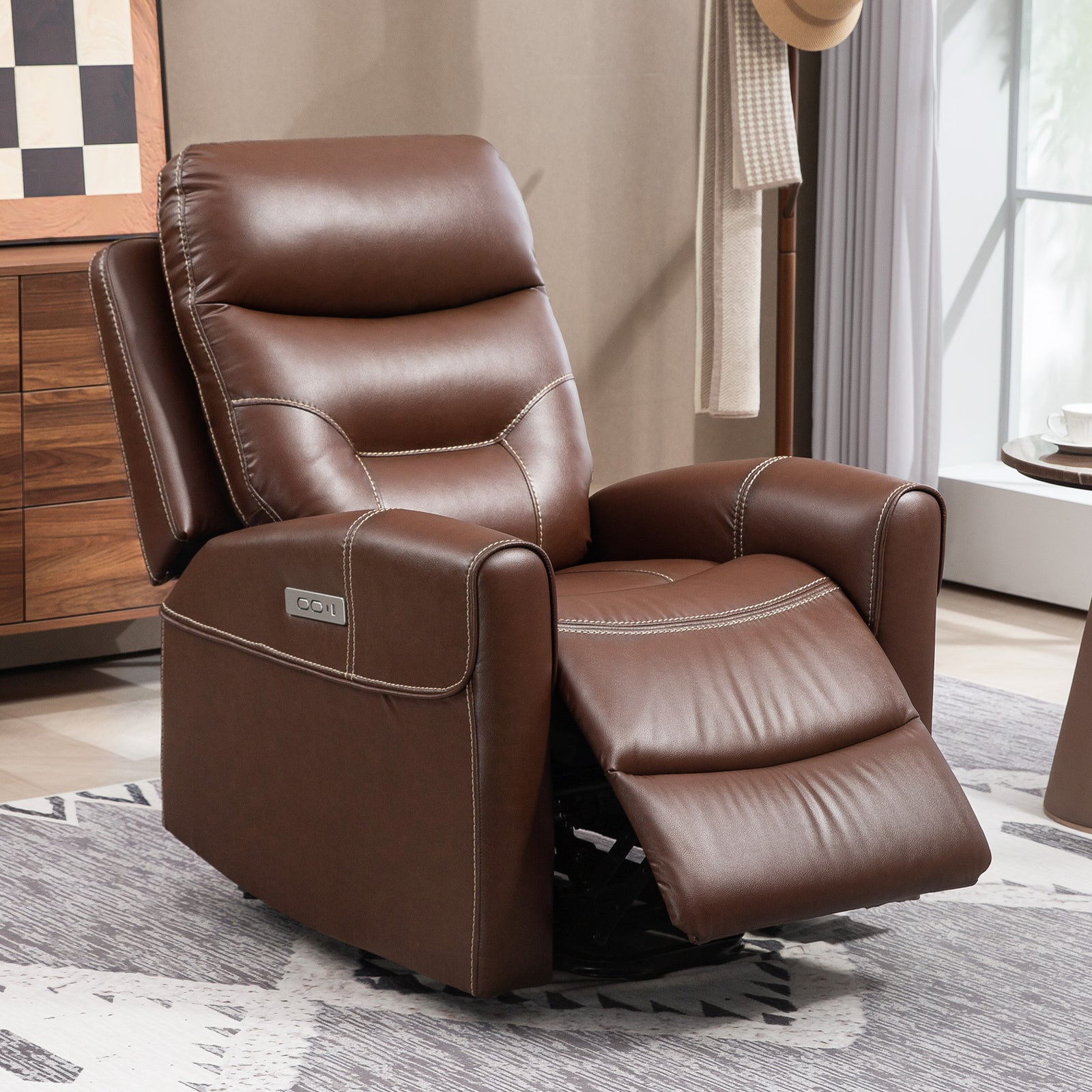 Overstuffed Riser And Reclining Chair With Usb Ports, Remote | One Size | Brown