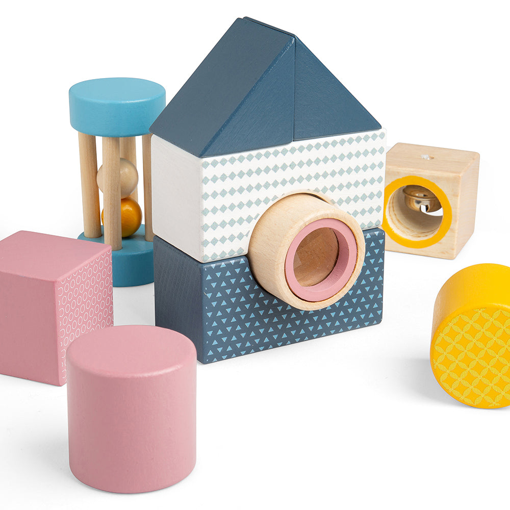 Wooden Sensory Explorer Blocks, Includes Storage Tray
