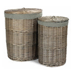 Antique Wash Round Linen Basket With Grey Sage Lining | Small