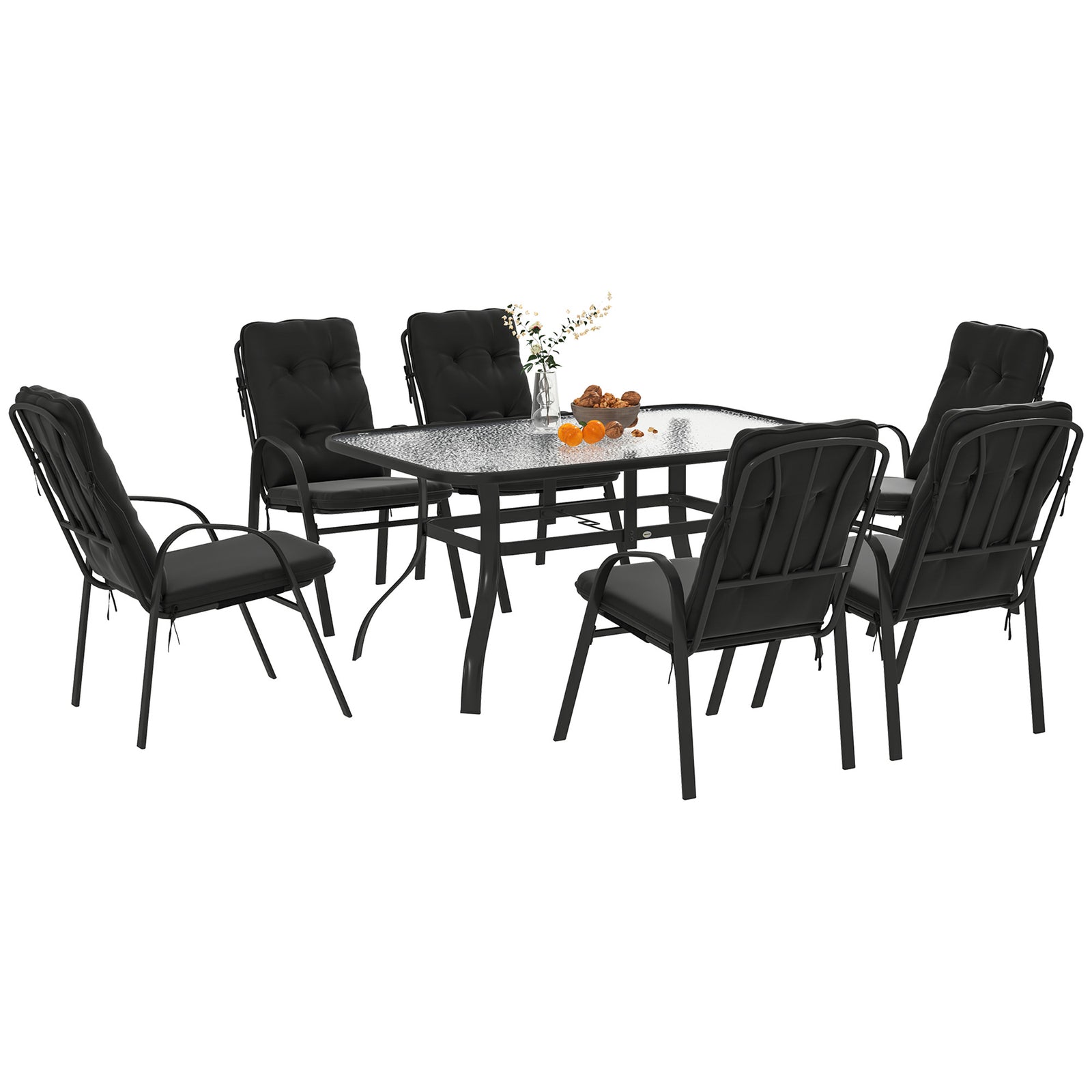 7-piece Dining Set, Rectangular Table & 6 Chairs, Black