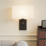 Nordic-inspired Wall Lamp With Black Iron Frame And White Fabric Shade – Elegant Lighting