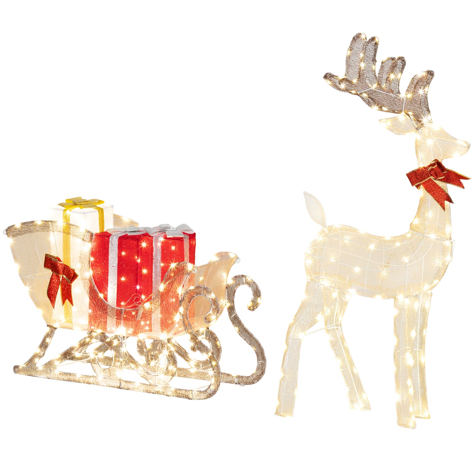 Outsunny Lighted Christmas Decoration, Outdoor Light Up Deer And Sleigh