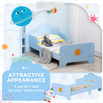 Kids Toddler Bed With Rocket And Planets Patterns, For Boys, Girls, Ages 3-6 Years | Blue