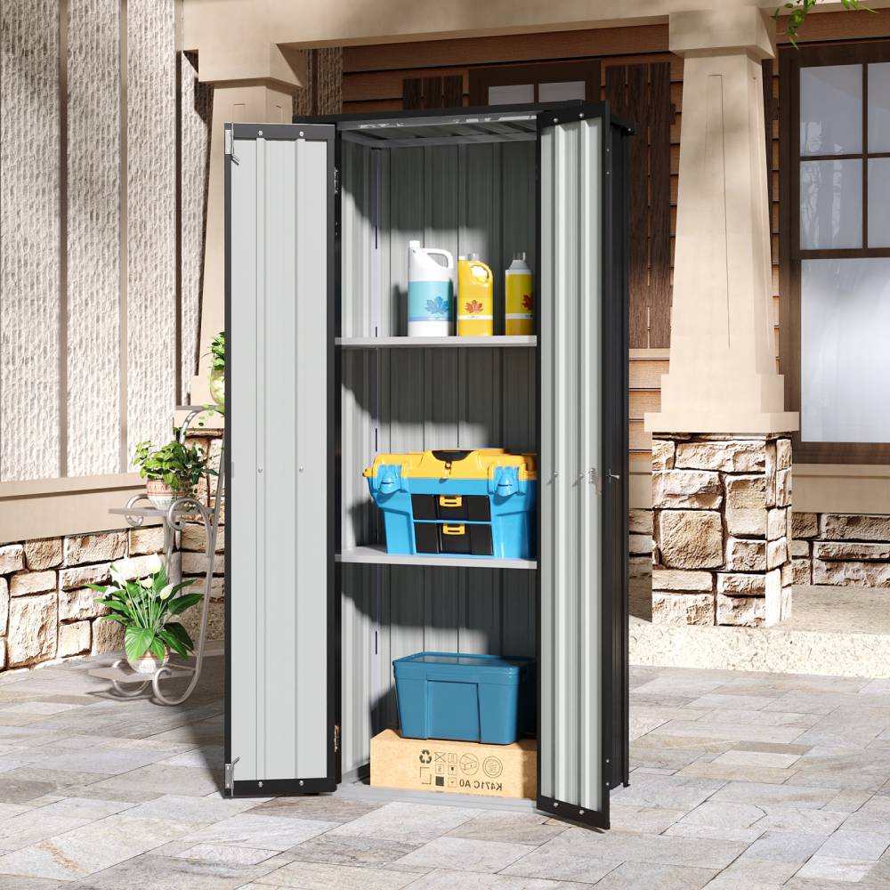 Metal Garden Storage Cabinet 2.6×1.5 Ft Outdoor Shed With 2 Shelves, Lockable Double Doors