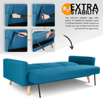 Click-clack Sofa Bed With Ribbed Tufting - 3 Seater | Blue