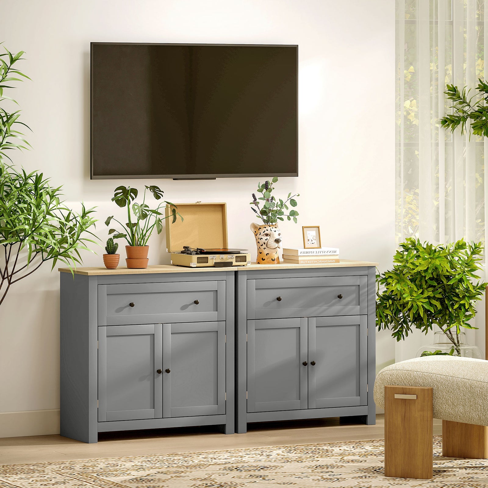 Sideboard Storage Cabinet With Adjustable Shelf, Drawer | Grey