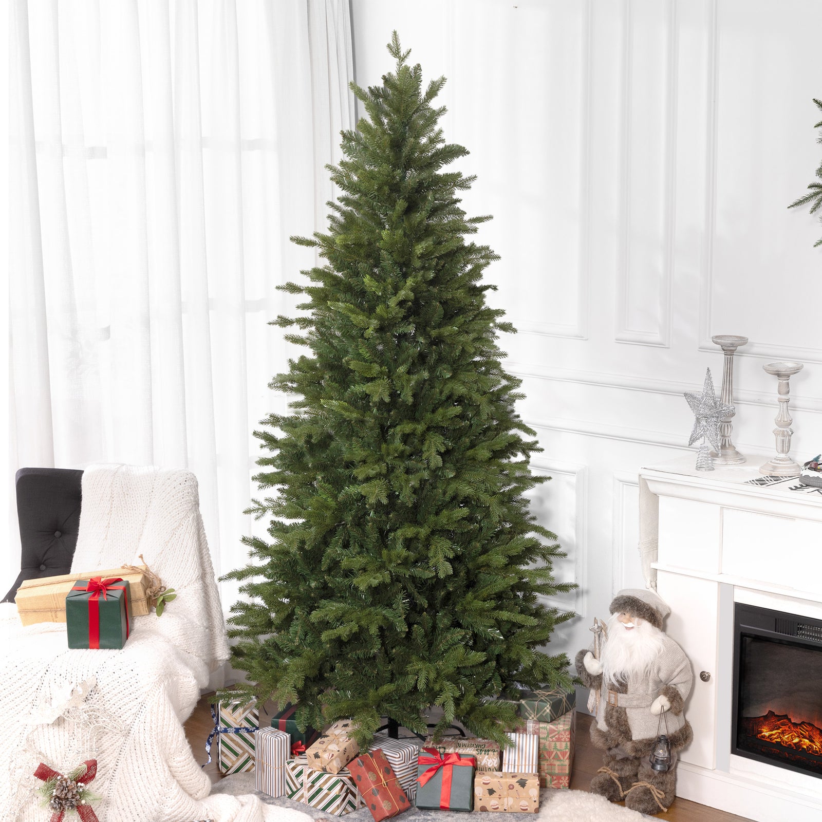 5/6/7ft Christmas Tree, Metal Base, Hinged | 7ft | Green