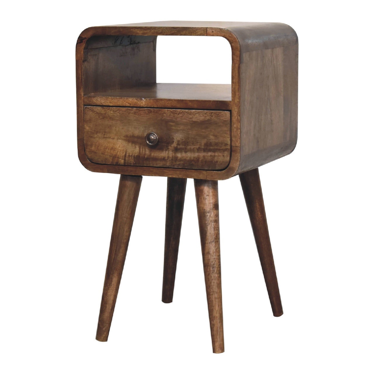 Solid Wood Mini Grey Wash Curve Open Bedside