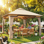 3.3 X 3.3 M Garden Gazebo With Shelves, Upf50+ Permanent Gazebo | Khaki
