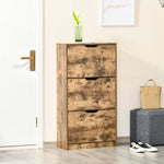 2/3 Drawer Shoe Cabinet Industrial Shoe Cupboard Flip Door | Large | Brown