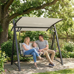 3 Seater Swing Chair, Garden Swing Bench With Adjustable Canopy | Cream