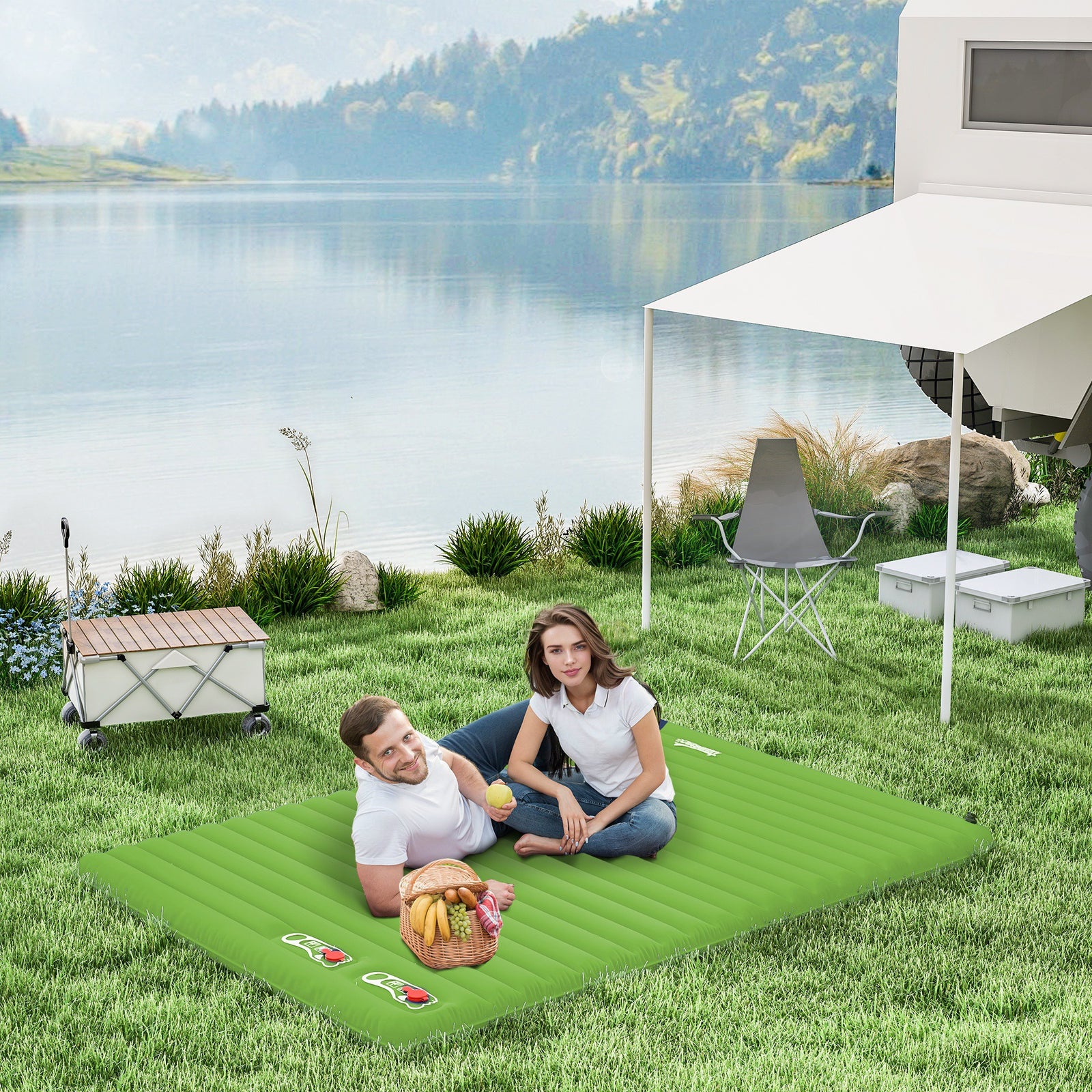 Outsunny 2-person Inflatable Camping Mat, Green