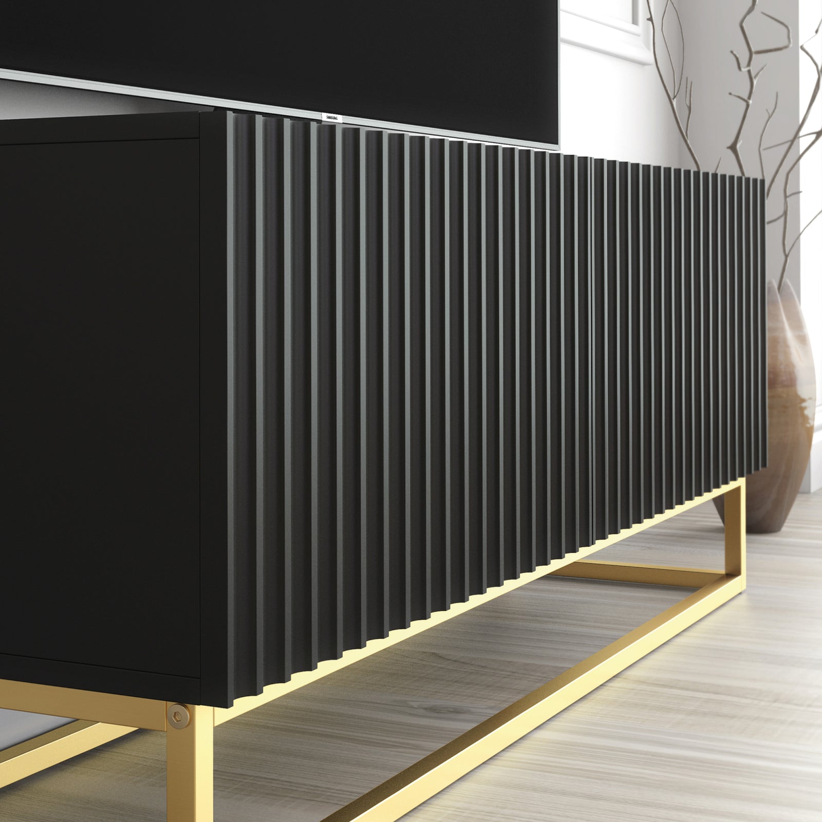 Ripple Tv Unit 100cm - Fluted Design | Black