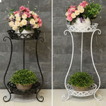 2 Tier White Tall Vintage Metal Plant Stand Indoor Outdoor Corner Plant Pot Holder 64cm H Decorative Flower Shelf | Black