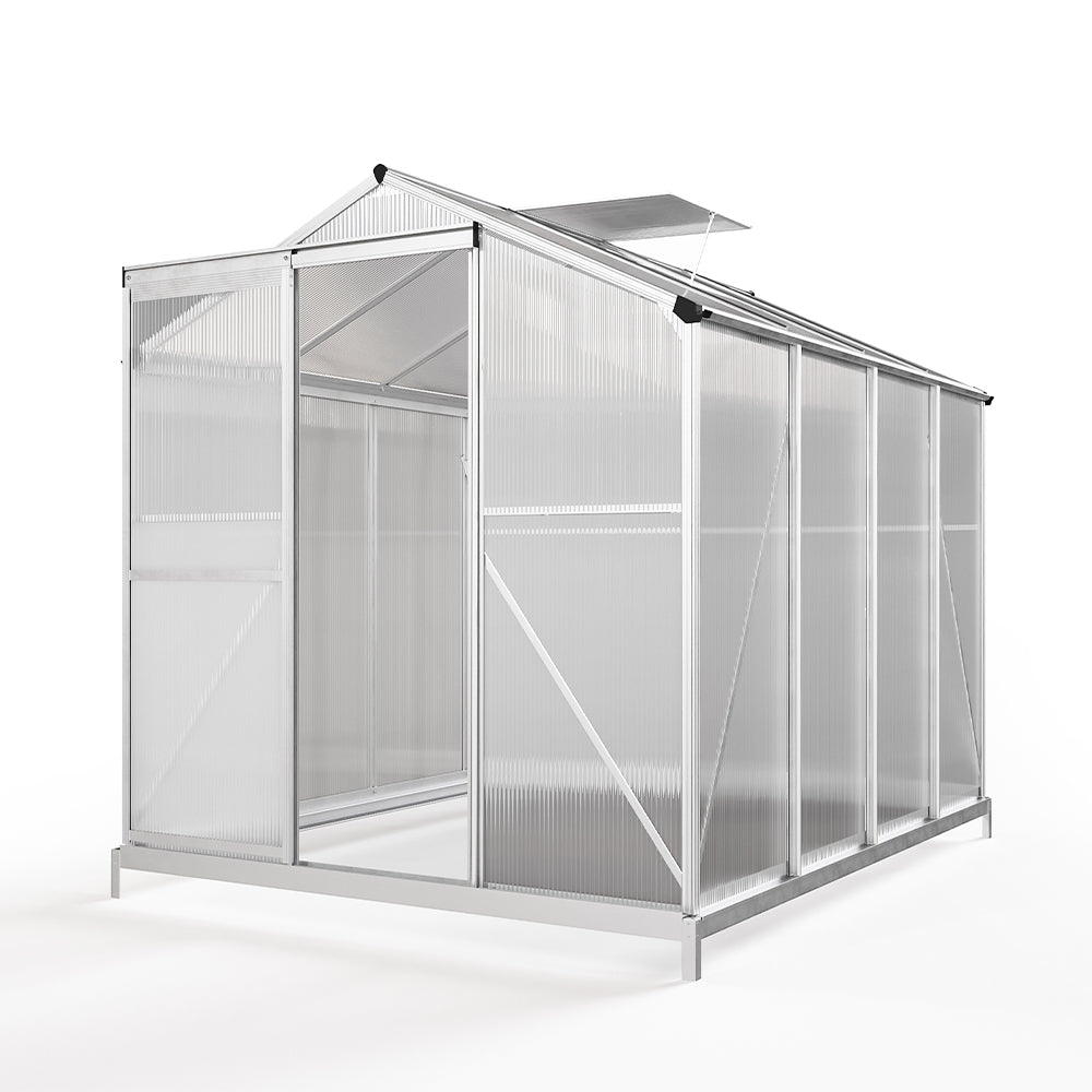 Polycarbonate Greenhouse With Base– Aluminum Frame Walk-in Greenhouse With Sliding Door & Ventilation Window For Plants & Flowers | Large | Clear