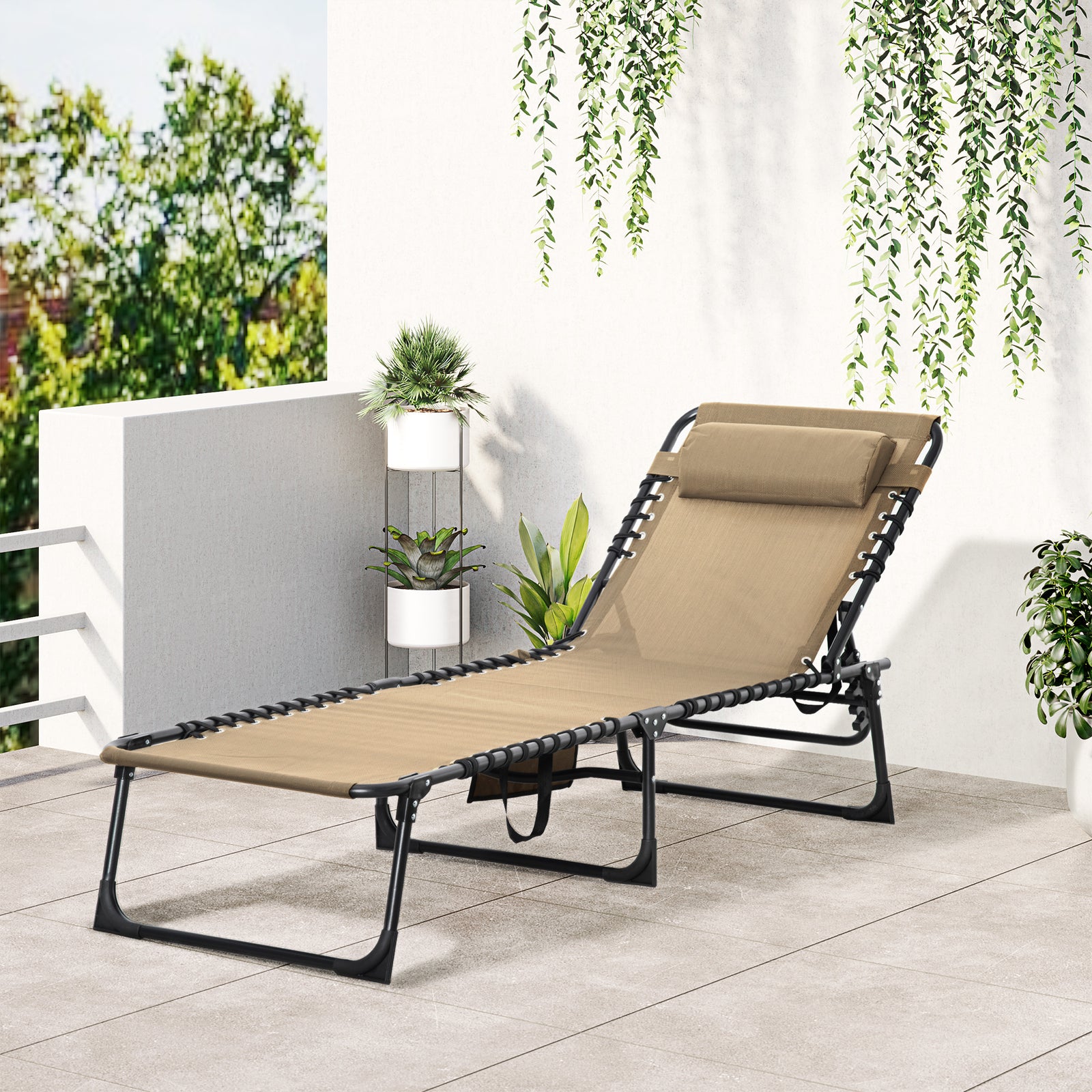 Lounger Reclining Camping Bed 5-position Adjustable