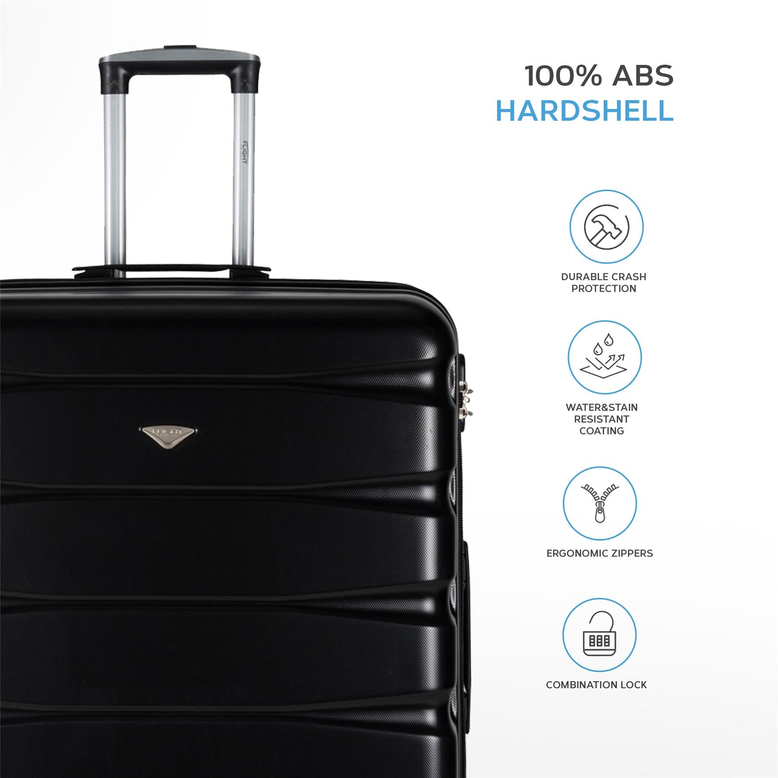 Set Of 4 Hard Suitcases Cabin & Hold Luggage - Underseat Cabin, Overhead Cabin With Medium And Large Checkin Hold Suitcases Set | Set-of-4 | Black