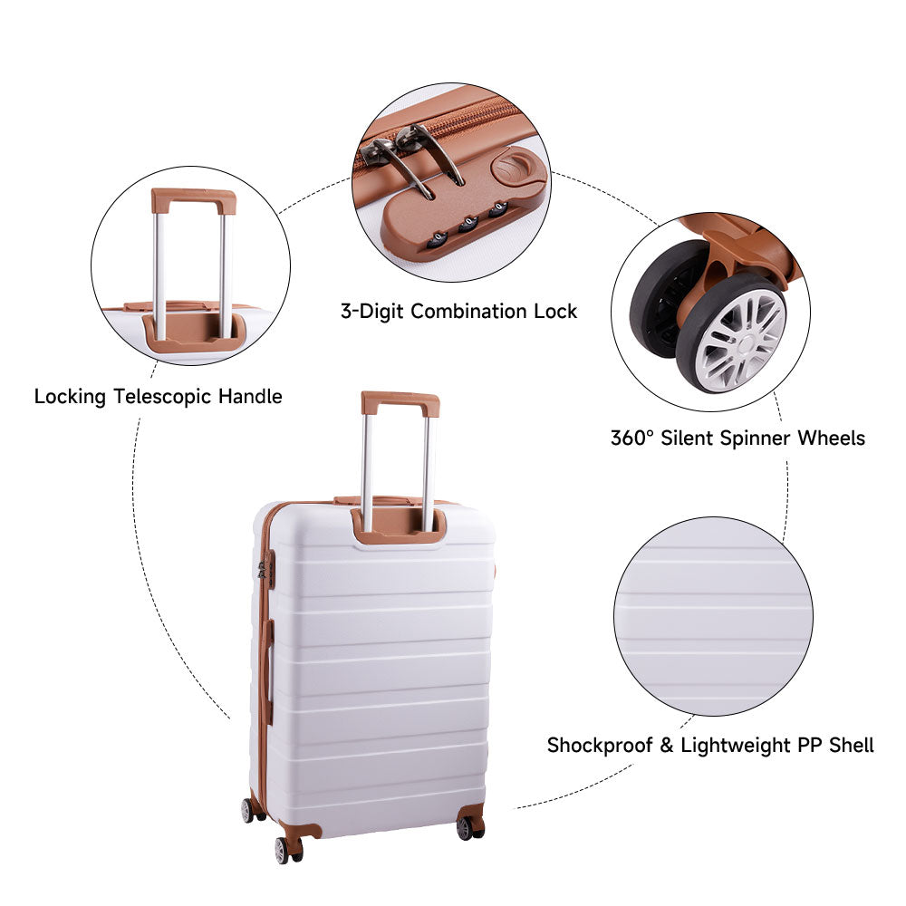 4pcs Color-block Lockable Travel Suitcase Set | White