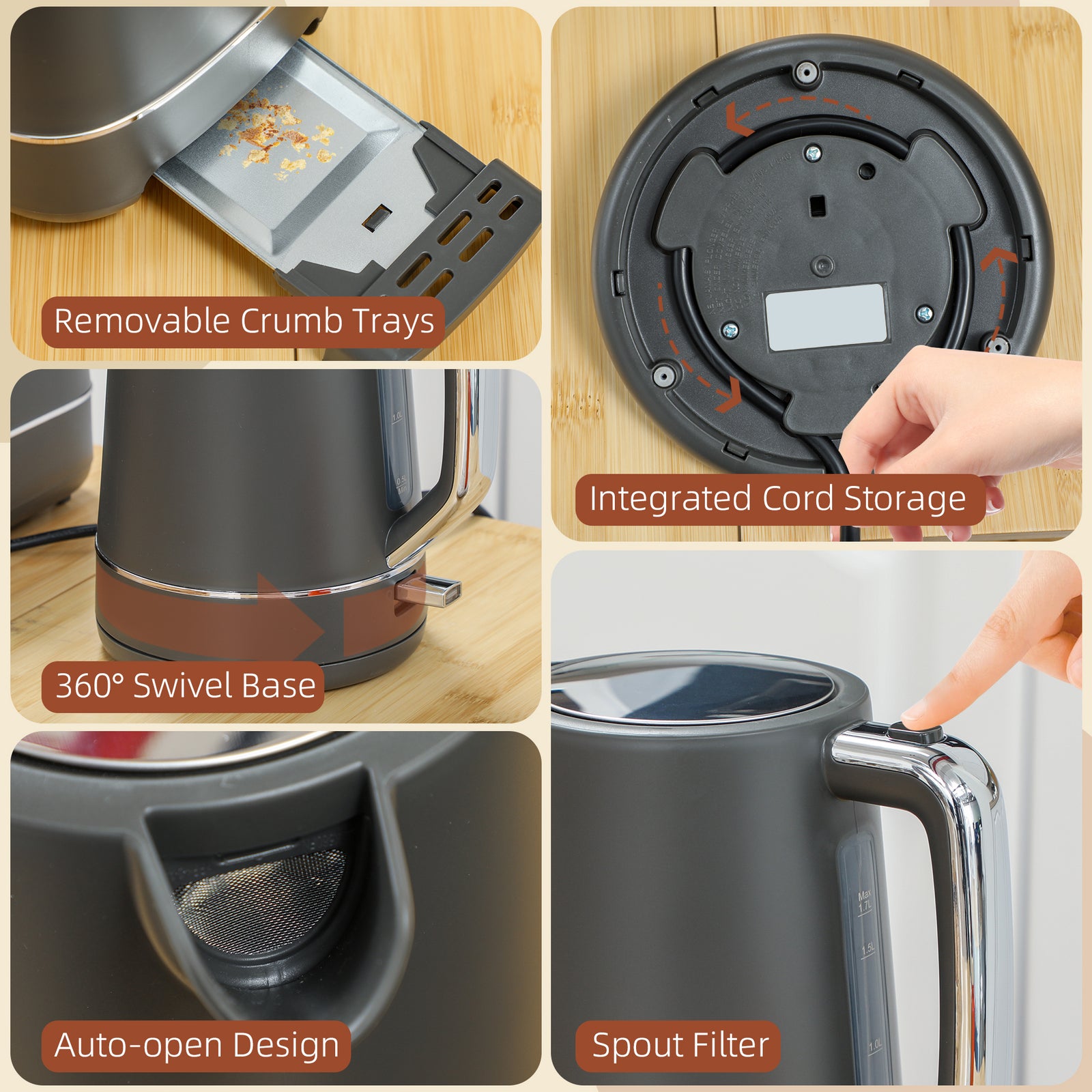 1.7l 3000w Fast Boil Electric Kettle And 2 Slice Toaster Set