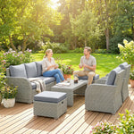 Rattan Garden Furniture Set With Recliners, Footstools | Dark Grey