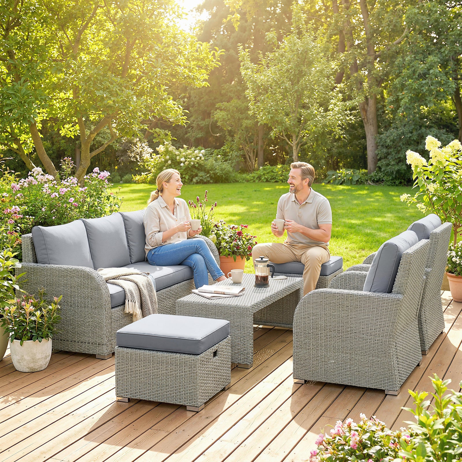 Rattan Garden Furniture Set With Recliners, Footstools | Dark Grey