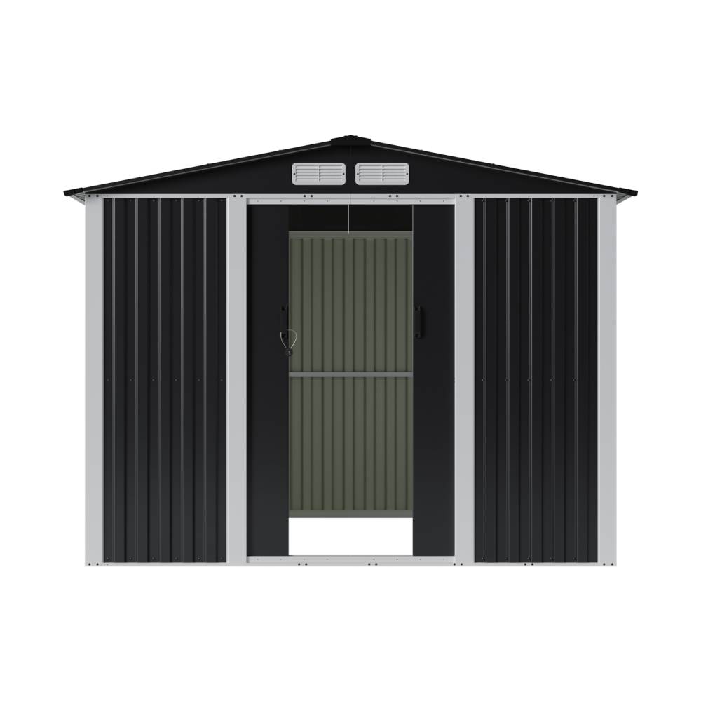 Breeins 8 X 10ft Large Metal Outdoor Storage Shed with Apex Roof, Lockable Double Sliding Doors & Air Vents, Weather-Resistant Garden Tool Storage House