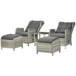 Recliner Rattan Set W/ Two-tier Glass Table, Grey