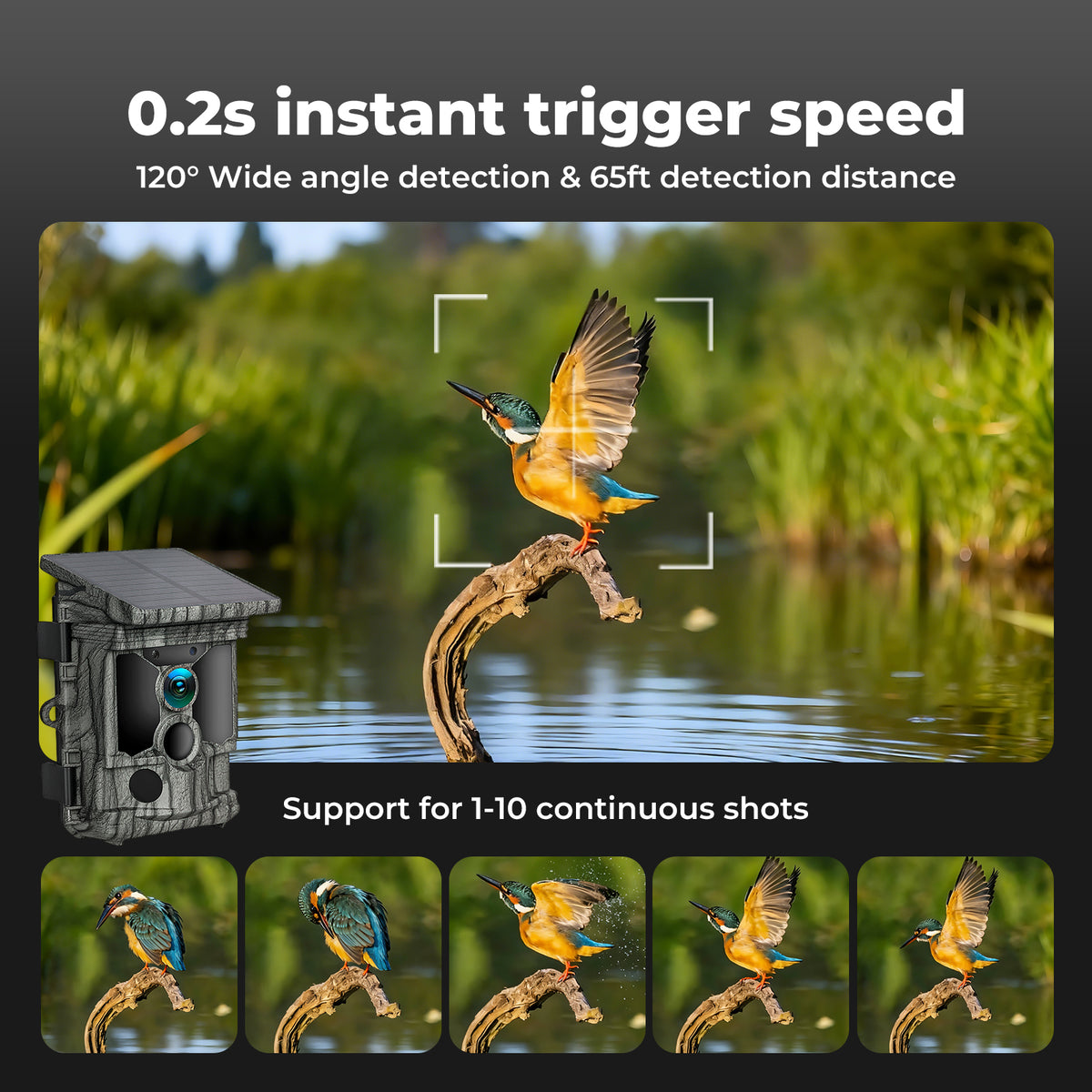 Solar Trail Camera 4k 112mp Hunting Game Cam Wifi Bluetooth 64gb Card | Camouflage