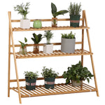 3-tier Folding Bamboo Plant Stand Display Shelf Rack Outdoor