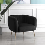 Matilda 84cm Wide Ruched Back Velvet Accent Chair With Brass Coloured Steel Legs | Black
