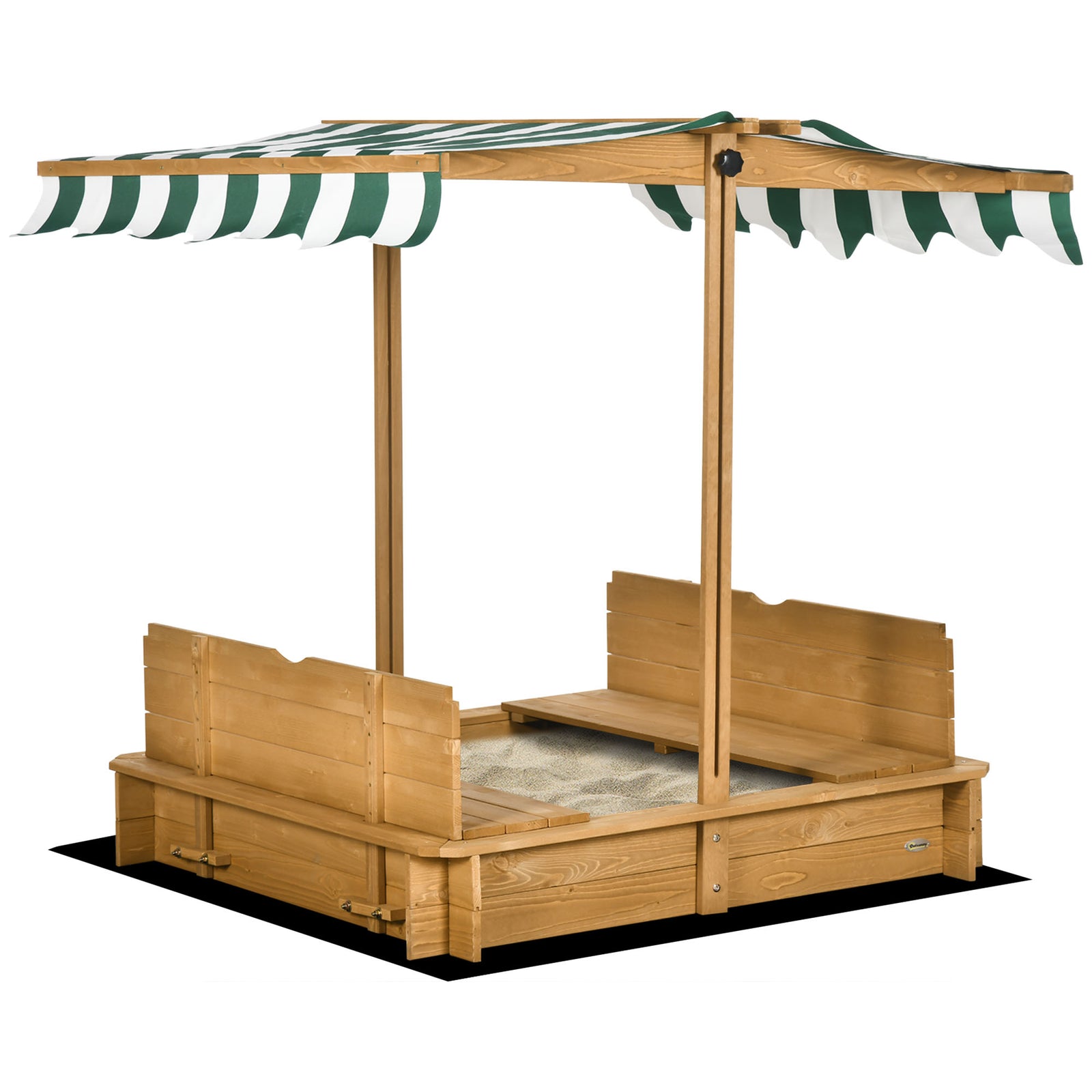 Kids Square Wooden Sandpit Children Cabana Sandbox Outdoor Playset | Brown