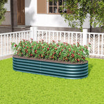 160/240cm W X 80cm D X 42cm H Green Raised Garden Bed With Safety Edging & Ground Stakes Oval-shaped Galvanised Steel Raised Garden Bed | Large | Dark Green