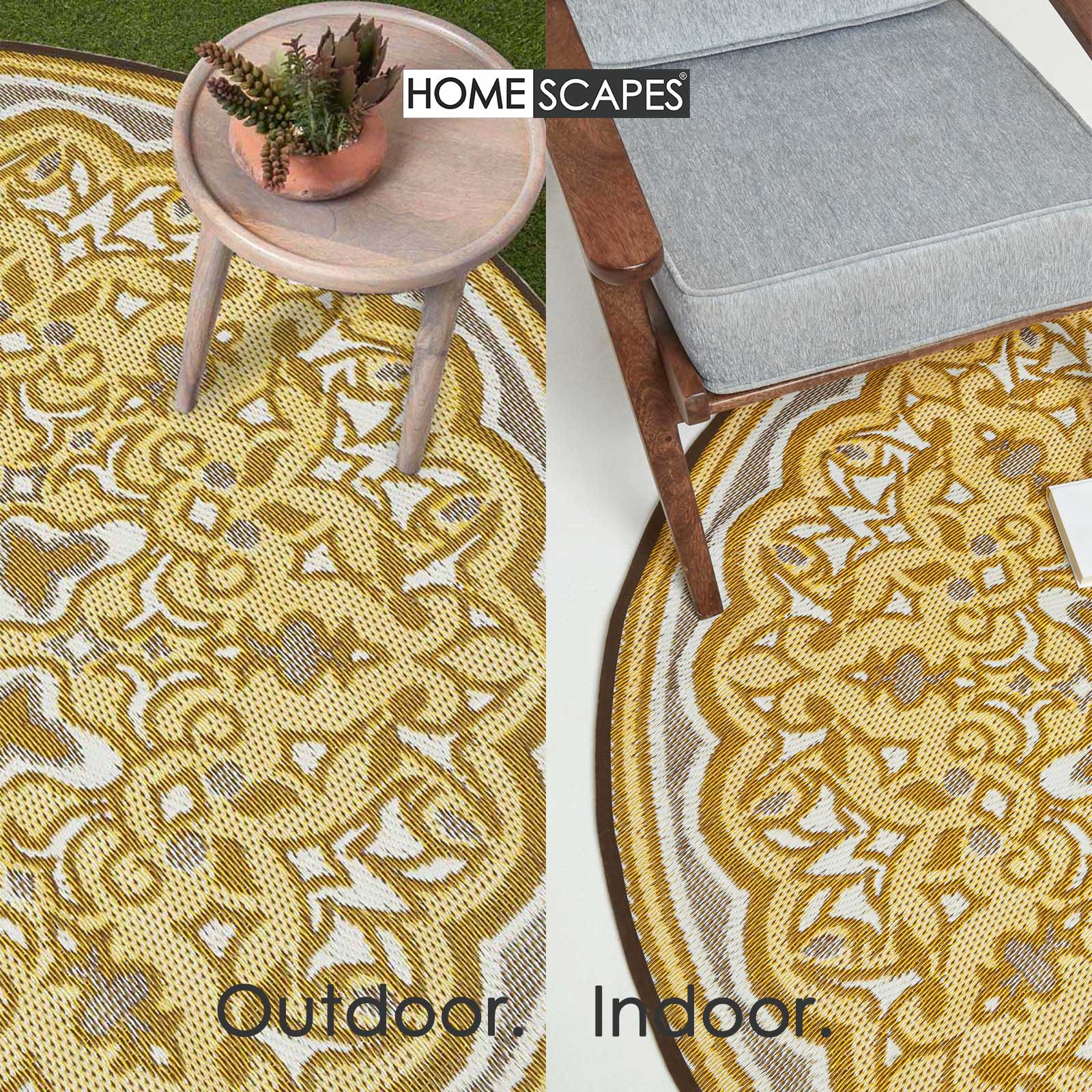Luxury Outdoor Rug Waterproof Reversible Round For Garden Patio 100% Recycled, Yellow Rae