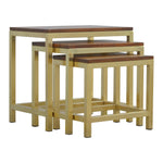 Solid Mango Wood Chunky Gold Stool Set Of 3