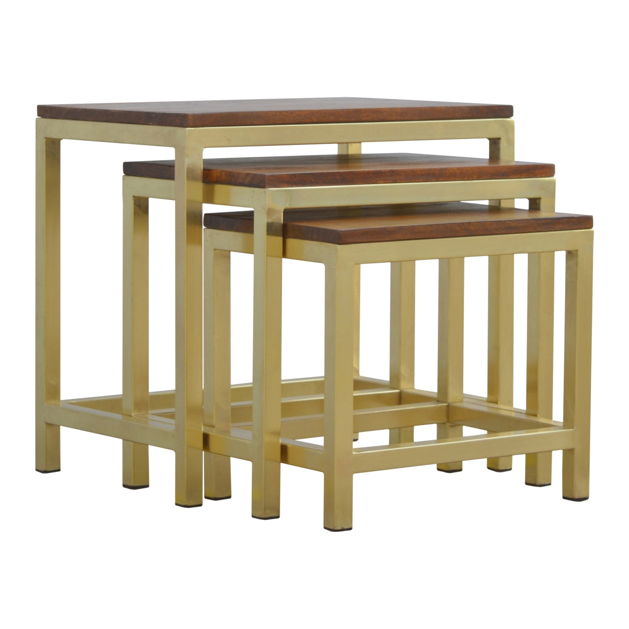 Solid Mango Wood Chunky Gold Stool Set Of 3