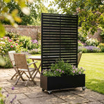 Metal Privacy Screen With Plant Pot - Slat | Black