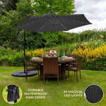 3m Led Cantilever Parasol With Fan Base | Grey