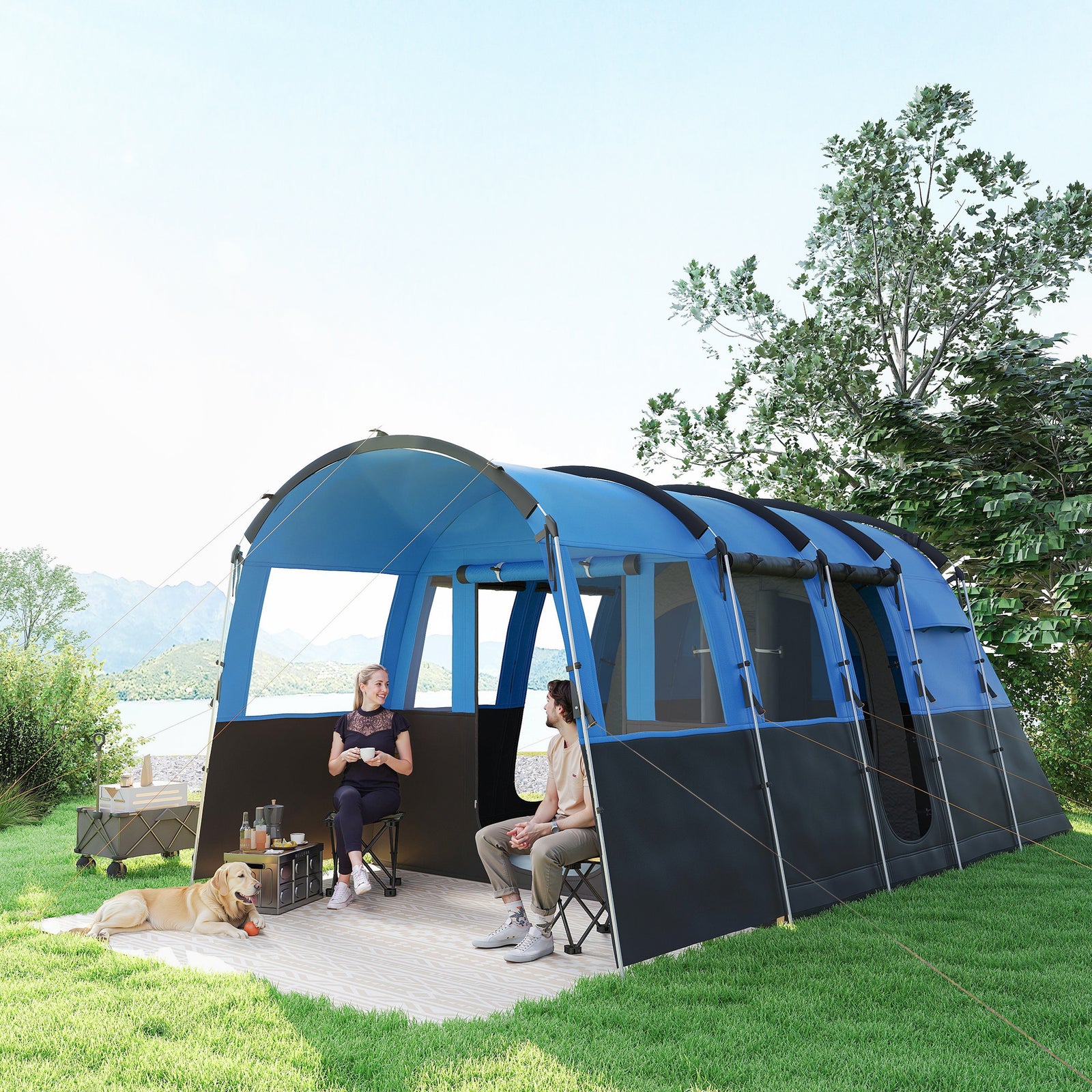8-person Tunnel Tent, 3000mm Waterproof | Blue