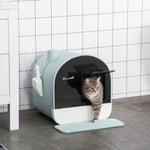 Cat Litter Box W/ Hood, Scoop, Filter, Flap Door | Green
