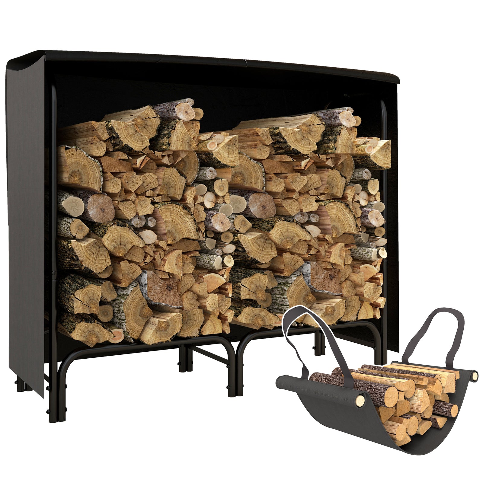 4ft Firewood Rack W/ Canvas Carrier & Cover