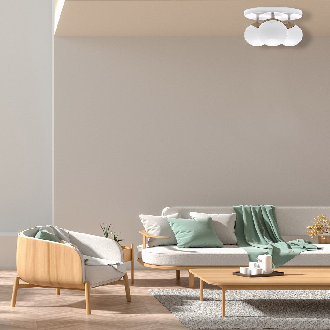 Sfera Designer Ceiling Lamp Hand Made Scandi Style Natural Wood Detail