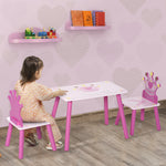 3 Pcs Kids Princess & Crown Chair Table Set Home Furniture 2-4 Yrs Pink