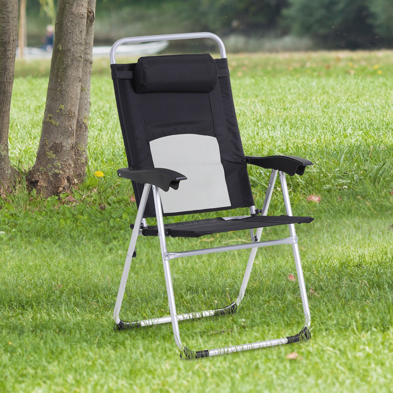 Folding Camping Chair, 3-position Recliner, Black | Black