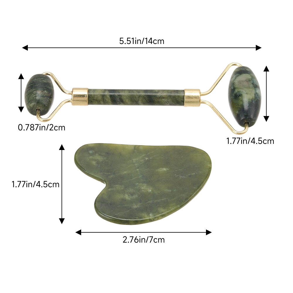 Gua Sha And Jade Roller Set For Facial Massage | Dark Green