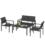 4 Piece Garden Furniture Set, Hdpe Metal Outdoor Sofa | Black