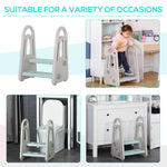 Kids Step Stool, Toddler Kitchen Helper With Handle For Bathroom, Blue And Grey