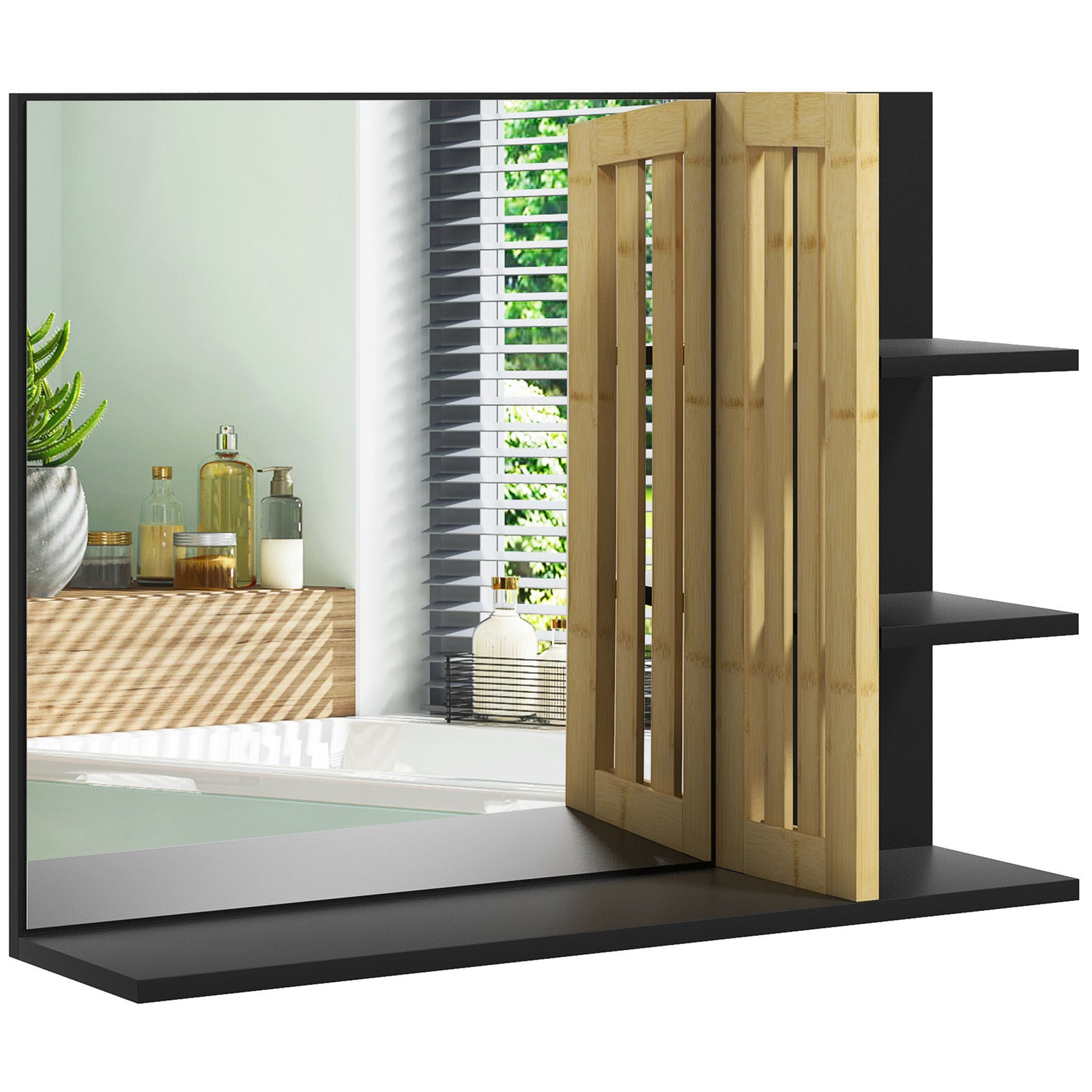 Bathroom Mirror Wall Mount Vanity Mirror 4 Storage Shelves