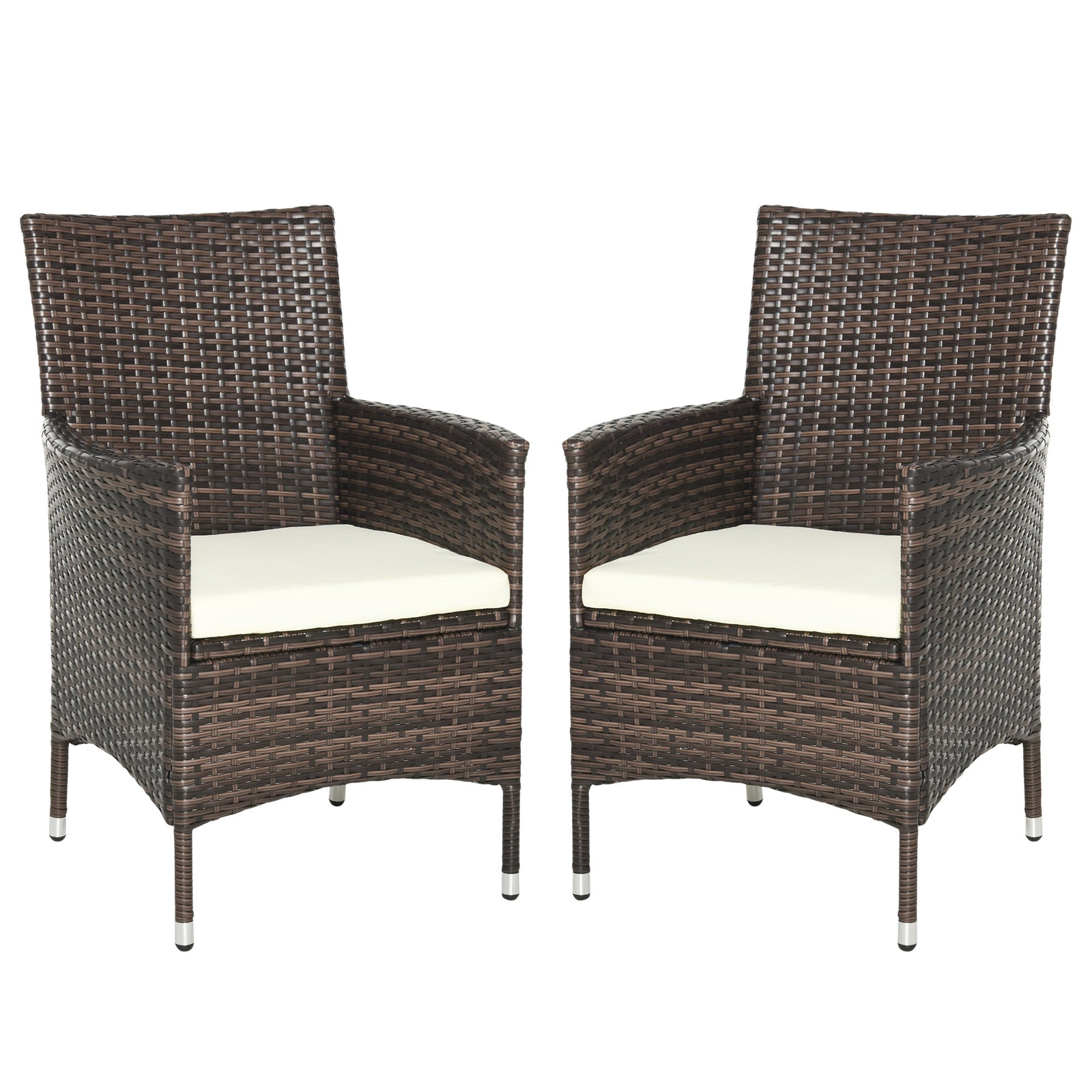 Outdoor Rattan Armchair Wicker Dining Chair Set For Garden | Set-of-2 | Pale Brown